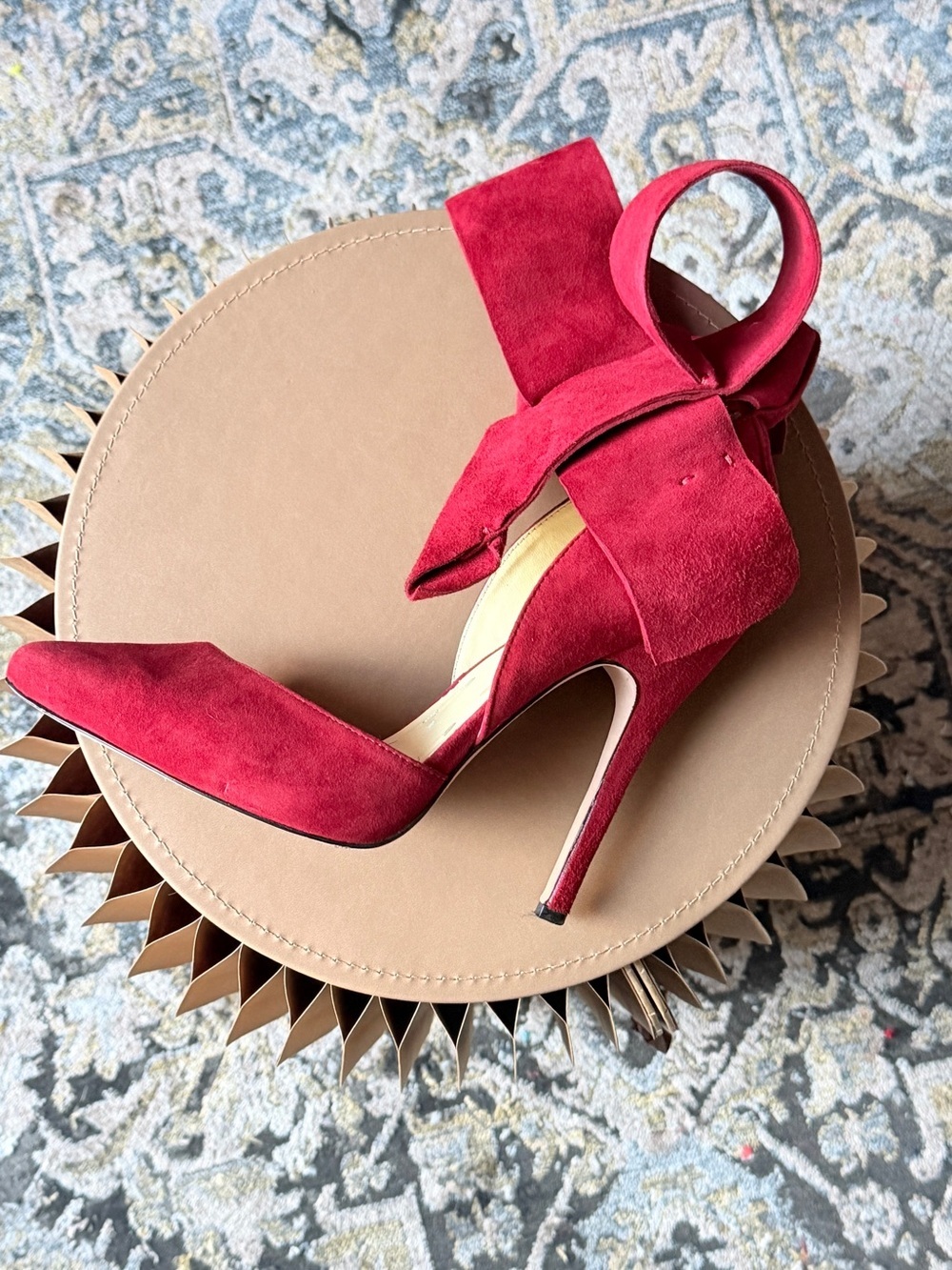 Aminah Red Pointed-Toe Stiletto Heels with Ankle Bow Detail